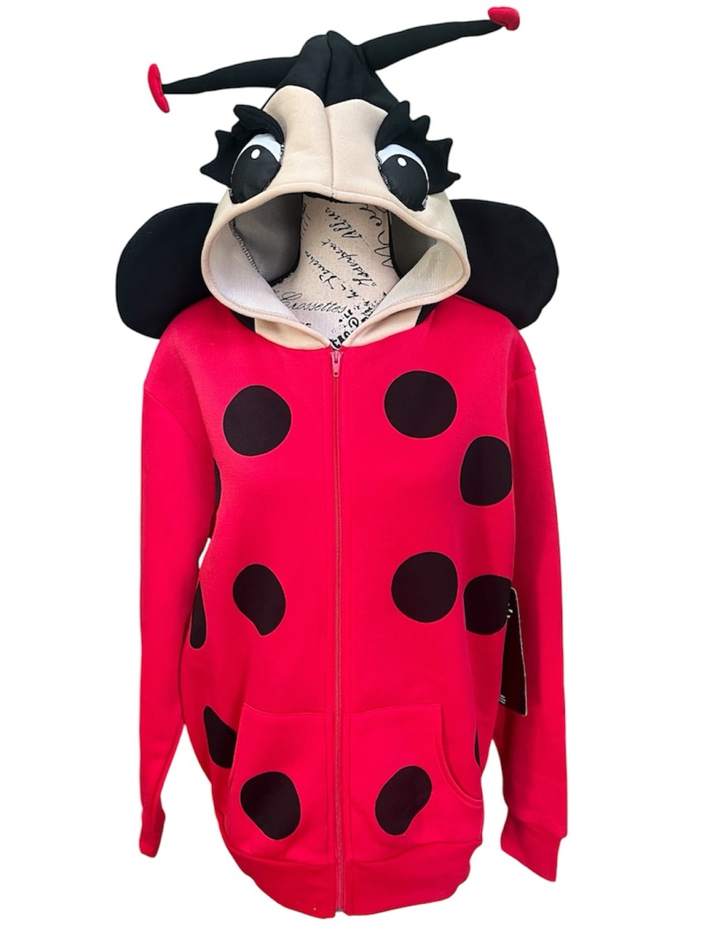Ladies Red Ladybug Hooded Zip-Up Sweatshirt